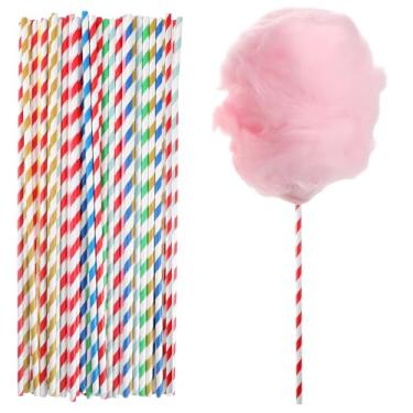 Imagem de IANFAN 50 palitos de algodão doce, cones de algodão doce de 35 cm, listras coloridas, canudos, cones, algodão, doces, suporte para aniversário, festa de casamento, confecção de doces