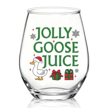Imagem de XQLZY Jolly Goose Juice Taça de vinho sem haste, presentes engraçados de Natal para mulheres, mãe, avó, tia, melhor amiga, presente de Natal, aniversário, ação de graças para mulheres, tia amiga