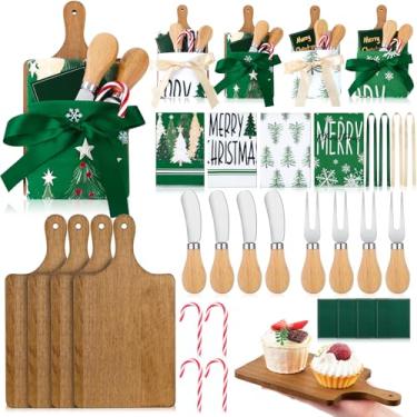 Imagem de Qinyoung 28 peças/4 conjuntos de presentes de Natal para colegas de trabalho faça-você-mesmo, tábua de queijo, toalhas de cozinha, fita de cana doce, faca de manteiga, garfo de queijo, para festas de