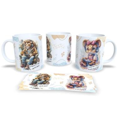 Imagem de Caneca de Cerâmica com Leão Roqueiro, Design Artístico, Estampa Musical em Jeans, Xícara para Café e Chá, 325ml (18808)