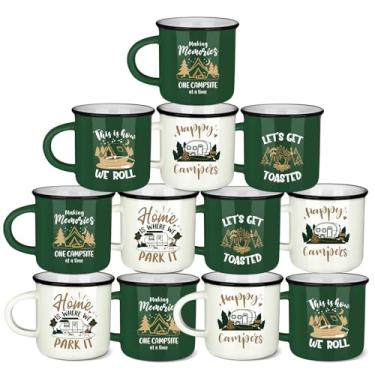 Imagem de Baderke 12 peças de caneca de café esmaltada para acampamento, canecas de café de 350 ml, com alça, vintage, portátil, para acampamento, chávenas de chá para acampamento e férias