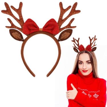 Imagem de TODDER Tiara marrom de Natal, orelhas de chifres de rena para adultos e crianças, acessórios de cabelo de Natal, fantasias de chifres de veado para festas temáticas e cosplay