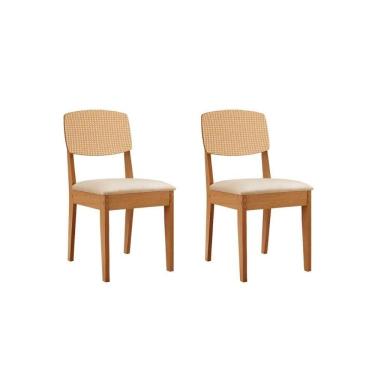 Imagem de Cadeira Sala De Jantar Havana Premium Kit 2 Un Naturalle/suede Creme/pintura Tela - Rufato