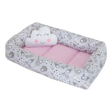 Imagem de Ninho Redutor De Berço Bichinhos Cinza Com Rosa - Carinha de Anjo Enxo