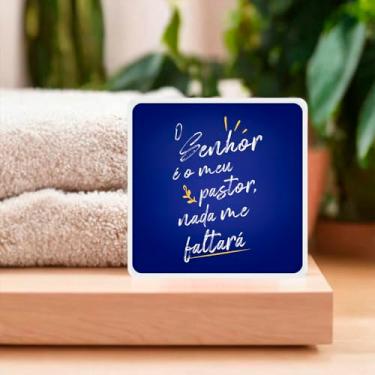Imagem de Luminária Box Slim LED USB, Decorativa Religiosa com Frase 'O Senhor é Meu Pastor', Azul Marinho e Branco, Iluminação Moderna