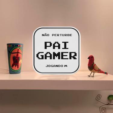 Imagem de Luminária Box Decorativa, Não Perturbe Pai Gamer, Luz Ambiente para Quarto e Escritório