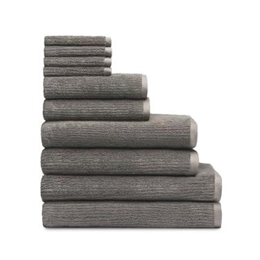 Imagem de Cozy Earth Conjunto completo de toalhas de banho felpudas com nervuras - 60% algodão 40% viscose de bambu - conjunto de toalhas de banho de algodão macio e absorvente - 4 toalhas, 2 toalhas de mão, 2