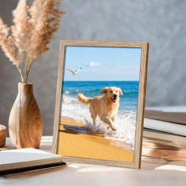 Imagem de Porta-retrato 10 x 15 cm, estilo moderno, para parede e mesa, suporte decorativo para fotos, acabamento minimalista brilhante, ideal para casa (grão)