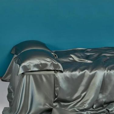 Imagem de SXYMTSW Conjunto de capa de edredom de seda pura amoreira 4 peças, conjunto de cama respirável super macio adulto, para cabelo e pele (2 fronhas, 1 capa de edredom, 1 lençol de cima, sem edredom