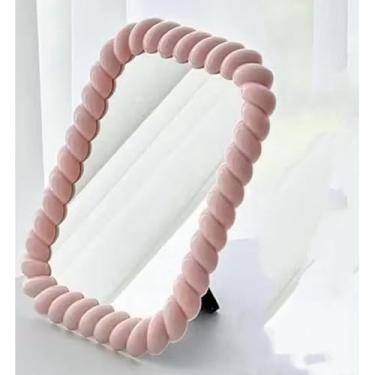 Imagem de Espelho de Mesa Aesthetic Decorativo com Suporte Dobrável – Espelho de Maquiagem Portátil para Quarto e Penteadeira (Modelo3 rosa)