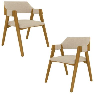 Imagem de Kit 2 Cadeiras Sala De Jantar E Jogos Carteados Madeira Maciça Poker Linho Offwhite-mel G42 - Gran Belo