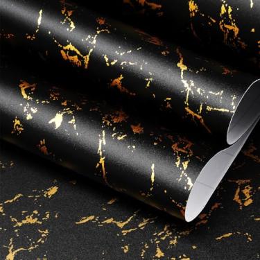 Imagem de FunStick Papel de parede autoadesivo de vinil preto e dourado com efeito de mármore para móveis, cozinha, bancada, cobertura impermeável, rolo de plástico pegajoso, 30 cm × 5 m