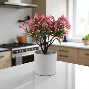 Imagem de Generic 1 peça de plantas artificiais moeda crisântemo com vaso cilíndrico plástico rosa 8 x 8 x 24 cm