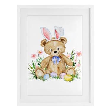 Imagem de Stupell Industries Urso de pelúcia de Páscoa Springy Impressão emoldurada branca sob vidro, design por Amy Hall, 50 x 35 cm