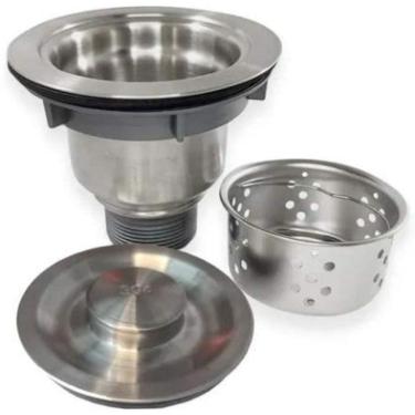 Imagem de Válvula Pia Cozinha 4 1/2 Inox 304 Com Cesto Removível Ralo