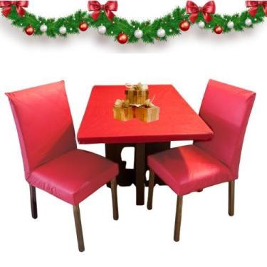 Imagem de Kit Natal Capas Cadeira Capa Mesa Couro Impermeável 2 4 6 ou 8 Lugares