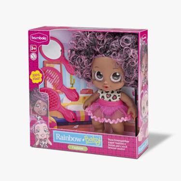 Imagem de Boneca Rainbow Baby Fashion Negra Cabelo Rosa 859 - Bambola