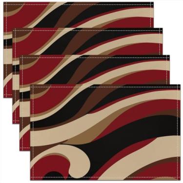 Imagem de Jogo americano com listras geométricas, conjunto de 4 tapetes de mesa para crianças, adolescentes e adultos, linhas modernas, xadrez, simples, tapetes de cozinha para mesa de jantar