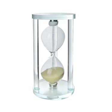 Imagem de Ampulheta Decorativa de Vidro, Base em Vidro, 14,5 cm, Medição de 1 Minuto, Decoração para Casa (BEGE)