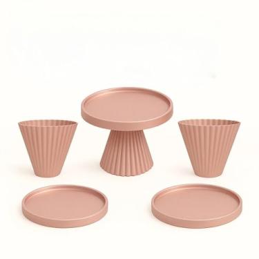 Imagem de Kit Boleira Festa E Bandeja, Kit com 1 Boleira Elegance com 2 Bandeja Redonda com 2 Vaso Eleganc para Aniversario Festas E Decoraçoes(ROSE GOLD)