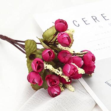 Imagem de Dpofirs Mini Decoração de Flores Falsas de Seda |Rosa Pérola Artificial Com Boa Haste para Arranjos de Casa, Escritório, Casamento e Festas (Vinho Tinto)