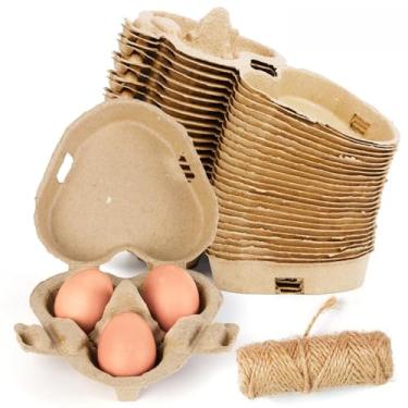 Imagem de 3 caixas de ovos de Páscoa, 3 unidades, caixa de papel em forma de coração, recipiente para ovos com corda de juta, suporte reutilizável para armazenamento de quintal, presentes para amantes de