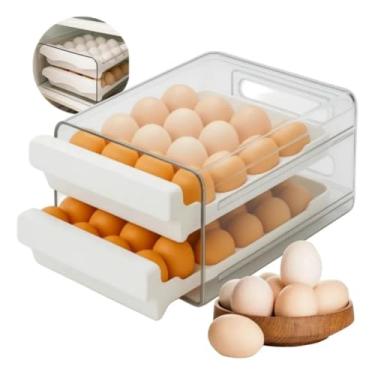Imagem de Organizador de Ovos com 2 Gavetas, Bandeja para Geladeira e Bancada, Armazenamento de até 32 Ovos, Design Empilhável, Multiuso