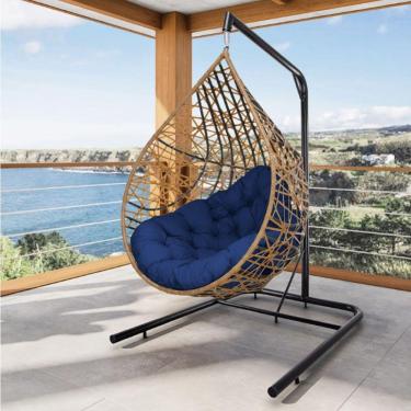 Imagem de Cadeira Balanço Ninho Suspenso Gota Tramado Almofada Impermeável Acesse Móveis Caramelo-azul