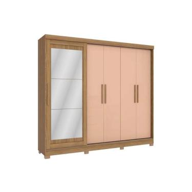 Imagem de Guarda Roupa Casal 5 Portas e 4 Gavetas c/ Espelho e Pés Flex CB01N564 Nogueira/Macadamia - Kappesberg