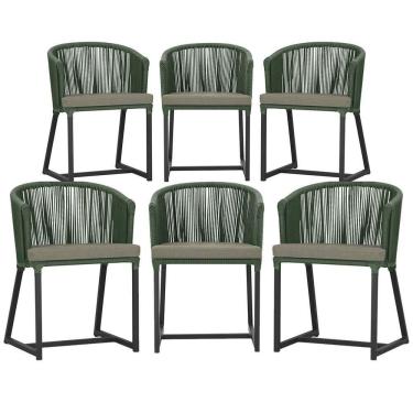 Imagem de 6 Cadeiras De Jantar área Noronha Preta E8 Trama  Verde