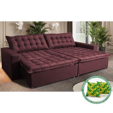 Imagem de Sofá Sem Caixa Retrátil Reclinável 2,15m Cama Inbox França Velusoft Vinho