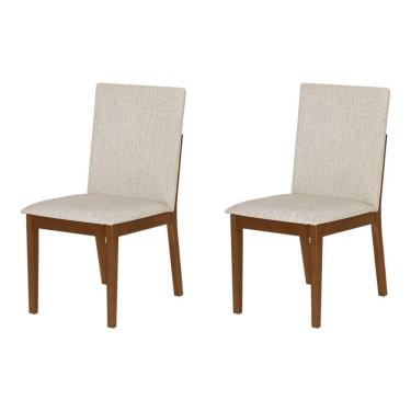 Imagem de Conjunto 2 Cadeiras De Jantar Sofia Moderna Jequitibá Nozes Linho Bege