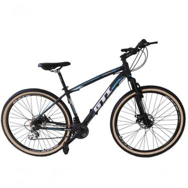 Imagem de Bicicleta Aro 29 Gti Roma Alumínio 21v Freio A Disco Garfo Suspensão Pneu Faixa Bege - Preto/azul Tam.19