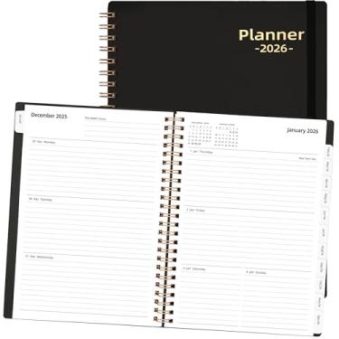 Imagem de Agenda diária 2026, janeiro de 2026 a dezembro de 2026, 15,7 cm x 21,3 cm, agenda semanal e mensal de 2026, agenda 2026 com abas e bolso, papel grosso 100GSM, preto