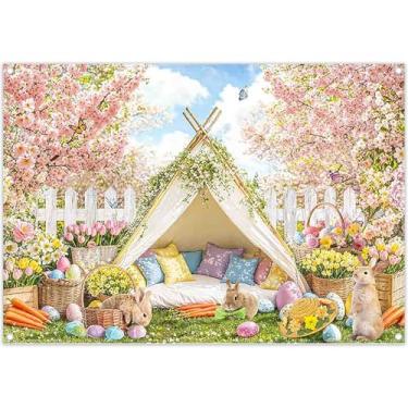 Imagem de Swepuck 2,1 x 1,5 m, primavera, Páscoa, tenda, pano de fundo, coelhinho, ovos coloridos, jardim, flor, borboleta, cerca, fotografia, fundo, festa, festival, decoração de festa