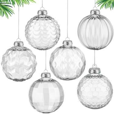 Imagem de Wettarn 24 peças de enfeites de Natal transparentes de 10 cm de formato especial, enfeites de plástico preenchíveis para artesanato faça você mesmo, bolas transparentes penduradas com tampa e corda