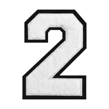 Imagem de Patch de número de chenille branco de 15 cm – aplique bordado grande universitário para jaquetas, camisas, moletons com capuz, bolsas e jeans – decoração de roupas DIY, uniforme de equipe e presente