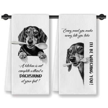 Imagem de CosxHabitat Engraçados panos de prato de cozinha Dachshund, presentes para amantes de dachshund, presentes para cães Weiner, amantes de cães, mãe, pai, dono, presentes, toalhas de chá de mão
