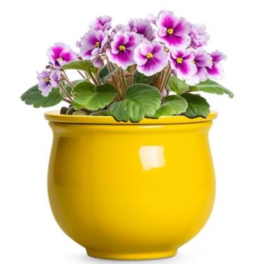 Imagem de Teagas Vasos de cerâmica autoirrigáveis, vasos de violeta africana de 15 cm para plantas internas e externas, vaso de cerâmica com vaso interno absorvente, vasos de flores redondos, decoração de sala