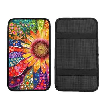 Imagem de Capa de console central de carro de diamante de girassol vibrante, protetor de capa de caixa de assento de braço, acessórios de decoração de carro confortáveis adequados para a maioria dos carros