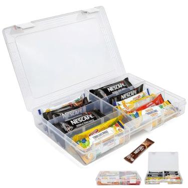 Imagem de Organizador de pacotes de bebidas – Organização empilhável de pacotes de sabor de água de acrílico transparente com divisórias removíveis e tampa segura para cozinha, bancada