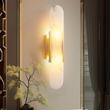Imagem de Luminária de parede contemporânea em latão e mármore com LED, simplicidade e criatividade, ideal para sala de estar, quarto, escritório, hotel, villa e corredor (C A50CM)