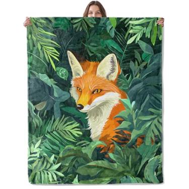 Imagem de Lugiu Cobertor de raposa realista, folha de selva leve e manta de vida selvagem para sofá, quarto, cobertores naturais de flanela macia para viagem, presentes para mulheres, meninas, meninos, amantes