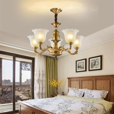 Imagem de Lustre americano de latão com LED, estilo europeu, luxuoso, para sala de estar, restaurante, quarto, villa, hotel, loja de roupas, luminária pendente (5 lâmpadas de altura)