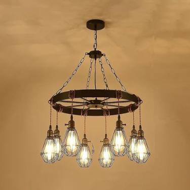 Imagem de Luminária pendente vintage industrial com LED, estilo americano, ideal para sala de estar, restaurante, quarto, casa de campo, loft, loja de roupas, café, bar, casa de família (8 lâmpadas).