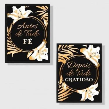 Imagem de Kit 2 Quadros Fé E Gratidão Preto E Dourado 45X34 Preta - Quadros On-L