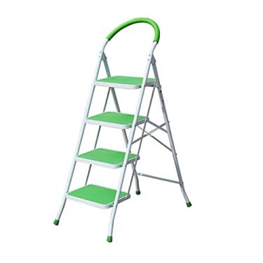 Imagem de Escadas dobráveis escadas de 4 degraus escada de metal doméstica banqueta dobrável com pega e pedal largo não escorregadio, 14,9 m, comporta até 150 kg escada resistente (cor: verde) (verde)