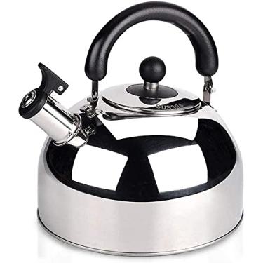 Imagem de Chaleira de fogão, bule de chá para fogão, chaleira de acampamento, chaleira de aço inoxidável, bule de chá, apito, água quente, grande capacidade, aço inoxidável 304, ergonômico, Han (prata 3L)