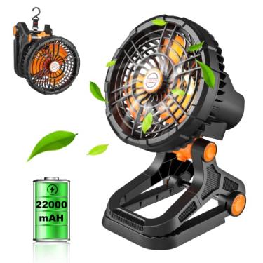 Imagem de Rovtop Ventilador portátil de acampamento com luz LED, ventilador de barraca recarregável por bateria recarregável de 22000 mAh, velocidade sem passos/rotação de 360°/temporizador ventilador de acampamento ao ar livre para piquenique, churrasco, pesca [pendurar+clipe + piso]