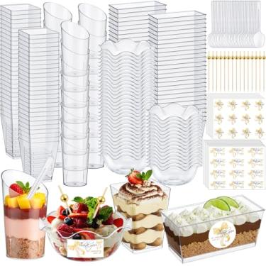 Imagem de Vesici 446 pacotes de mini copos de sobremesa com colheres, 3, 5, tigelas de sorvete de plástico de 170 g para servir para festas, copos de buffet elegantes para nozes, salada, frutas, lanches e